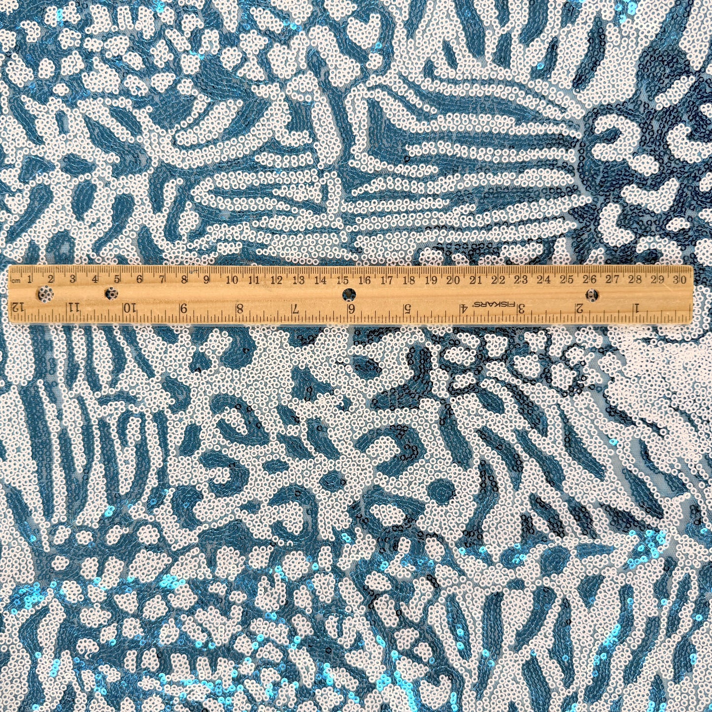 Sequins on Mesh Knit - Blue Zebra Print - Deadstock