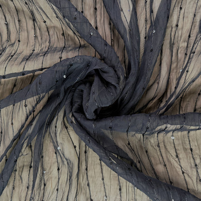 Sheer Sequin Stripe Fabric - Black - Deadstock