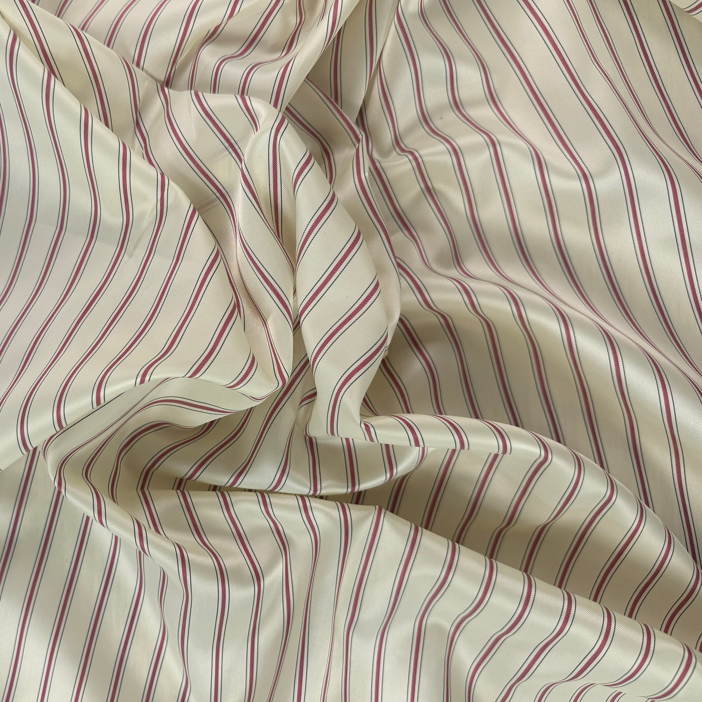 Polyester Lining - Ivory & Red Stripe - Deadstock