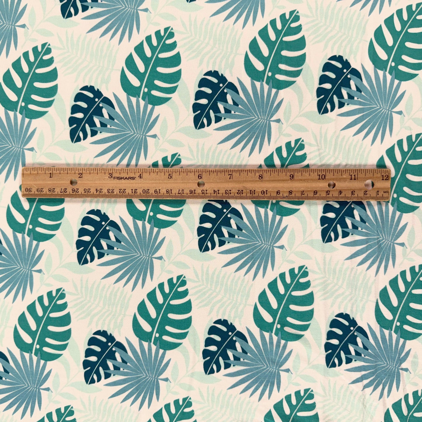 Bamboo Stretch Jersey Knit - Monstera Leaves - Deadstock - 250gsm - 67"