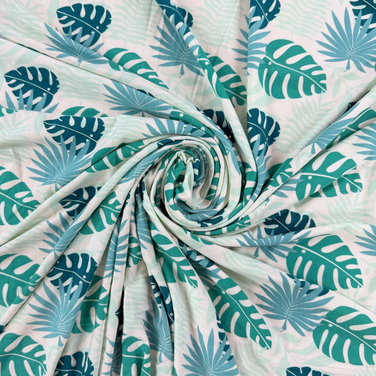 Bamboo Stretch Jersey Knit - Monstera Leaves - Deadstock - 250gsm - 67"