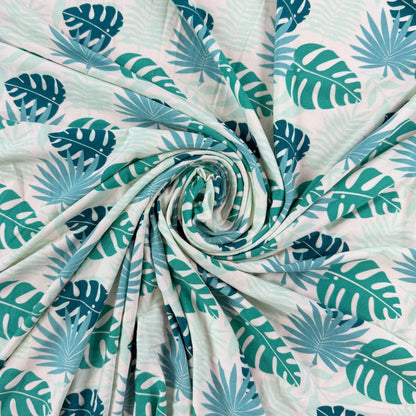 Bamboo Stretch Jersey Knit - Monstera Leaves - Deadstock - 250gsm - 67"