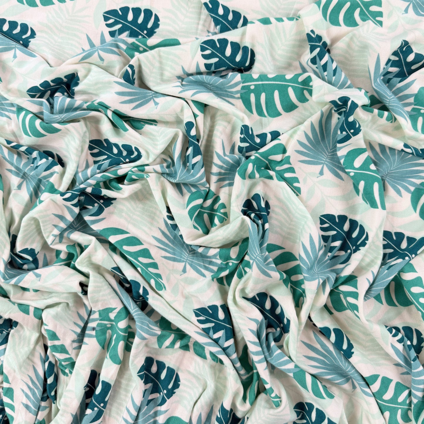 Bamboo Stretch Jersey Knit - Monstera Leaves - Deadstock - 250gsm - 67"