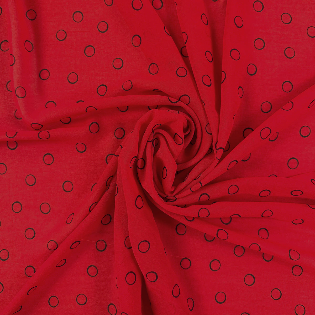 Polyester Crepe - Red & Black Circles - Deadstock