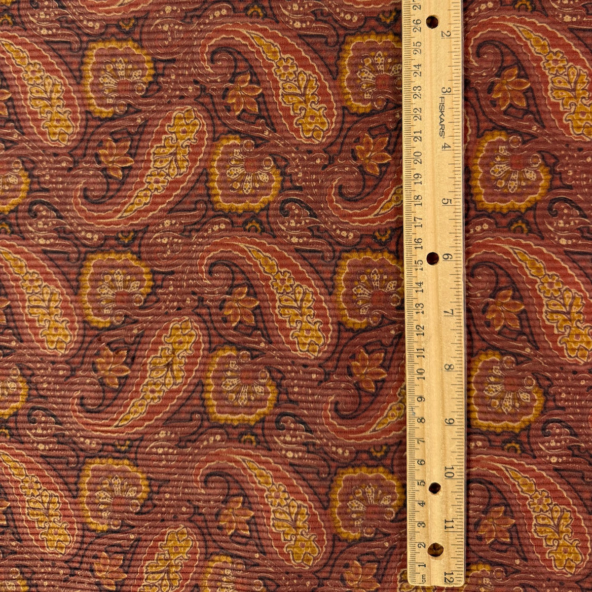 Stretch Cotton Corduroy - Rust Paisley - Designer Deadstock