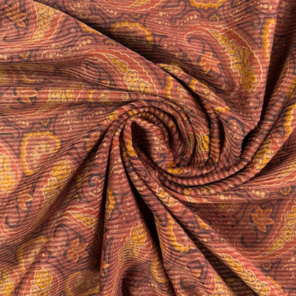 Stretch Cotton Corduroy - Rust Paisley - Designer Deadstock