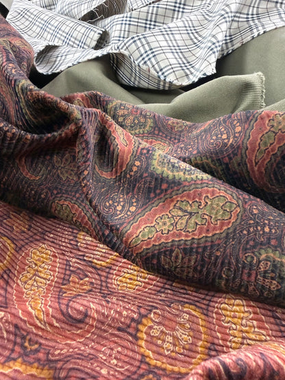 Stretch Cotton Corduroy - Rust Paisley - Designer Deadstock