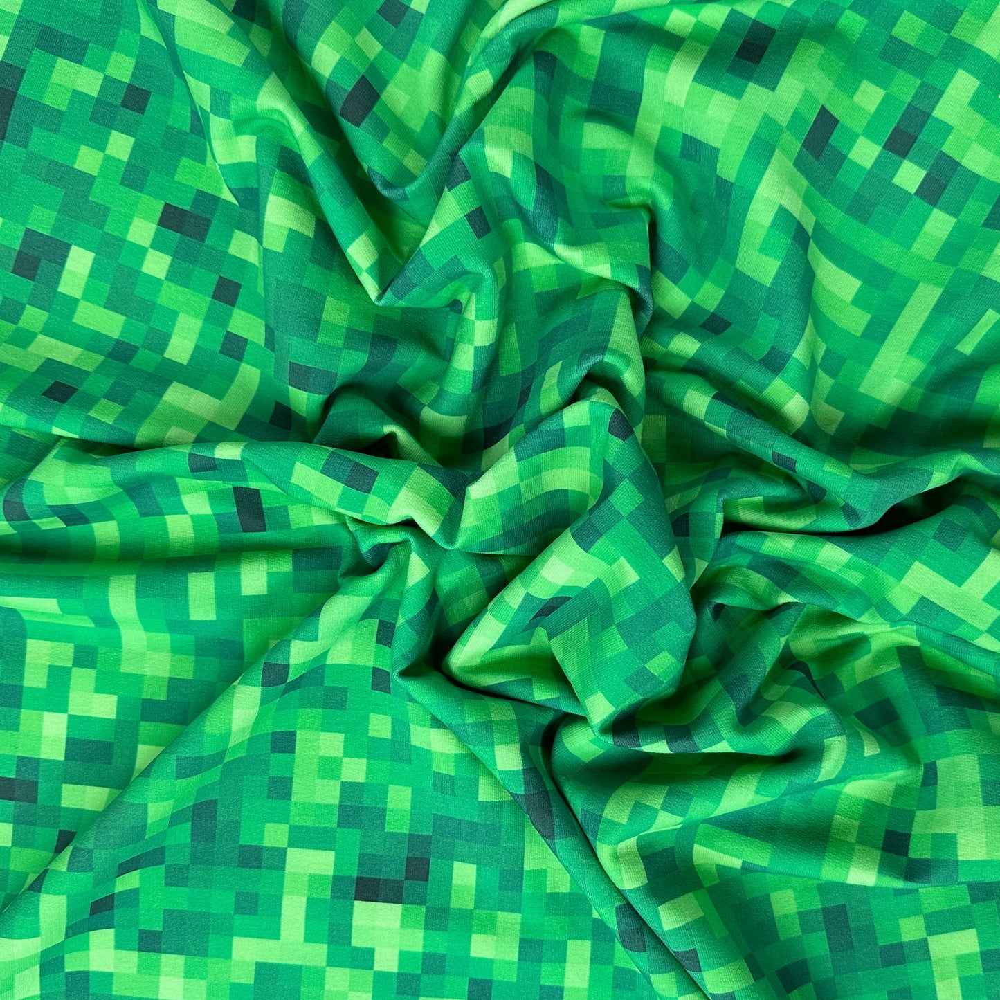 Pixel Blocks - Green - Cotton French Terry Knit