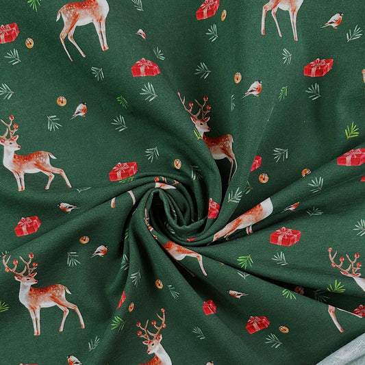 Christmas Deer - Digital Print -  GOTS Certified Organic Cotton Brushed French Terry Knit