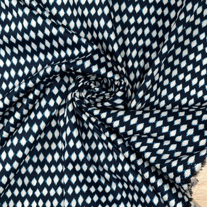 Indigo Ikat Print  Cotton Stretch Sateen