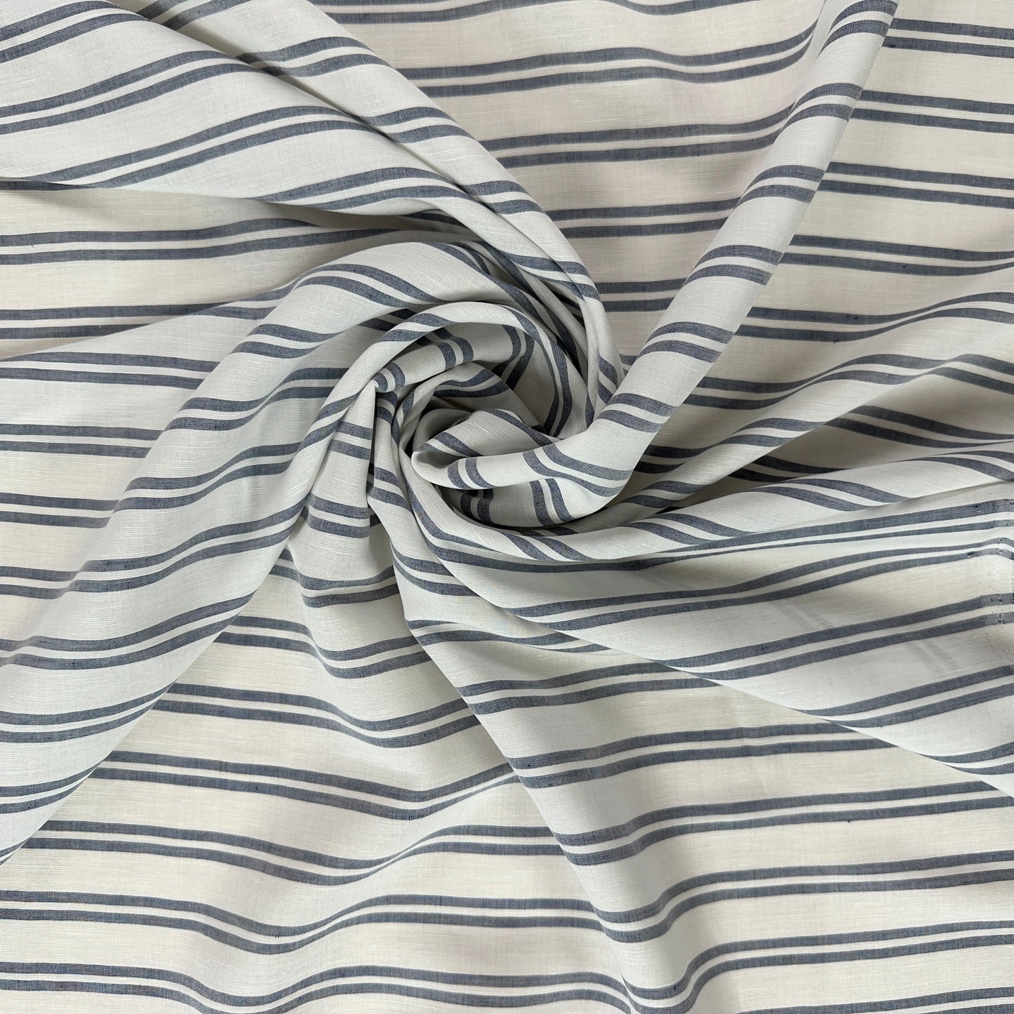 Stripes - White & Navy  - Yarn Dyed Linen Blend