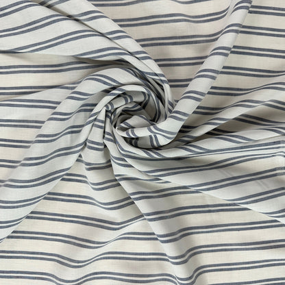 Stripes - White & Navy  - Yarn Dyed Linen Blend