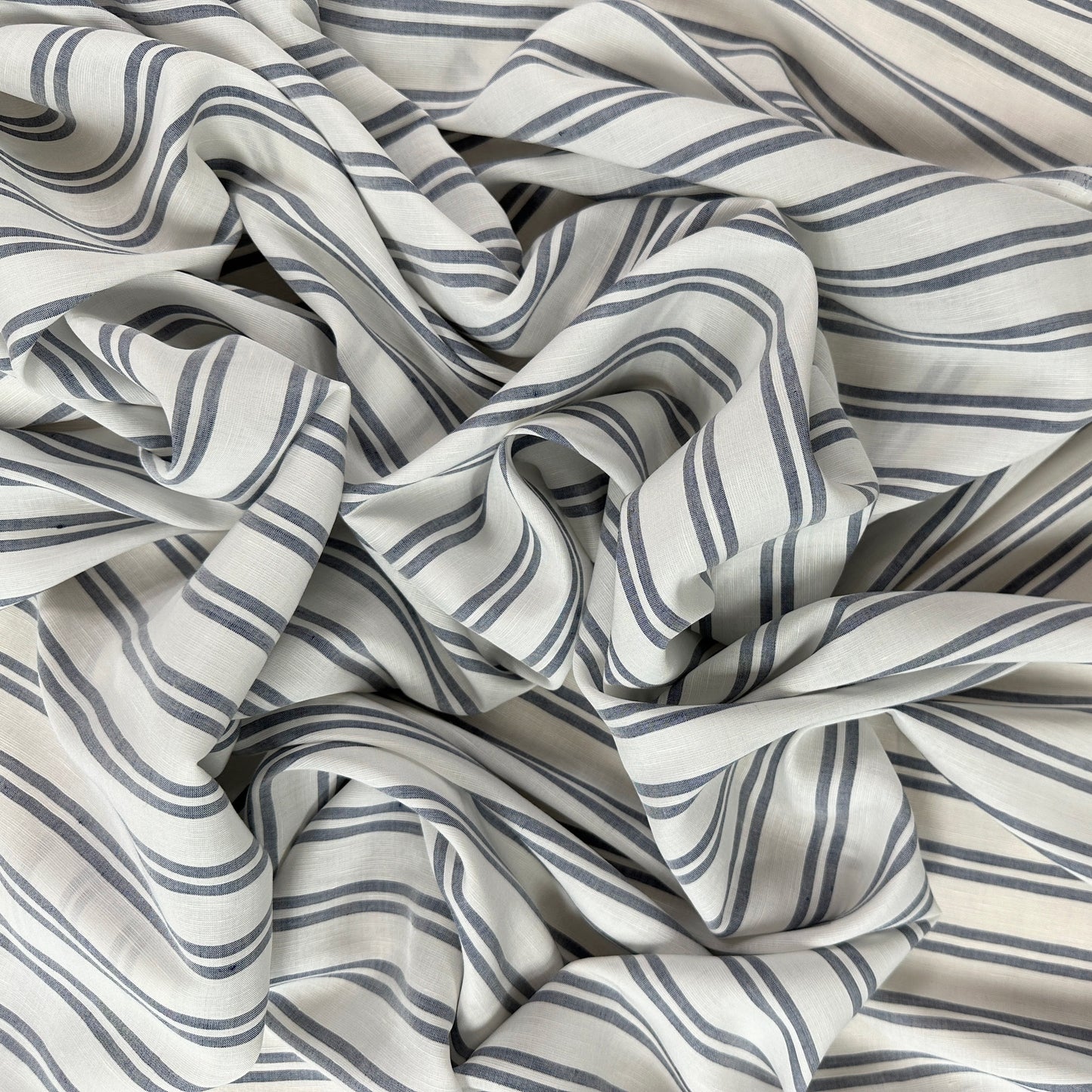 Stripes - White & Navy  - Yarn Dyed Linen Blend