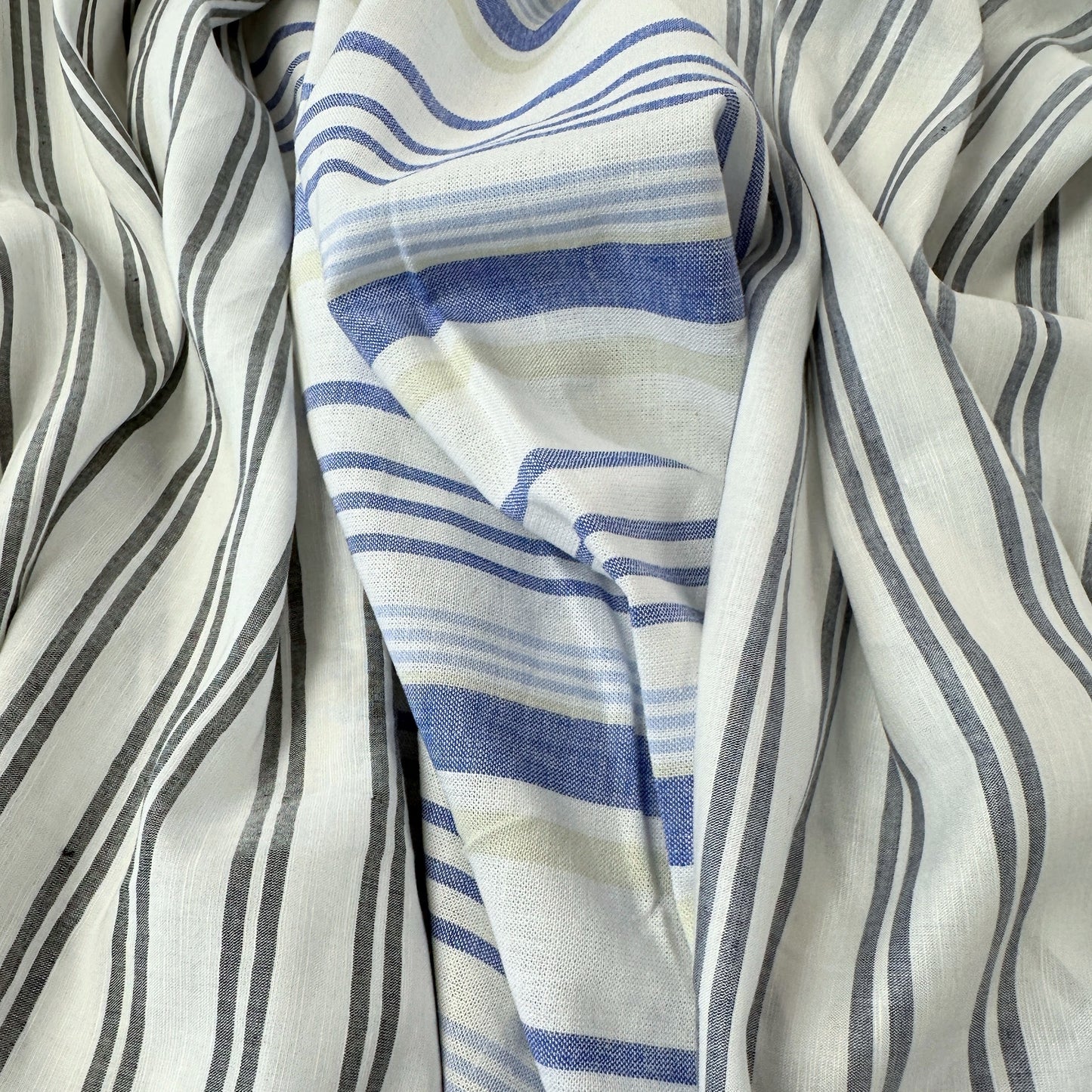 Stripes - White & Navy  - Yarn Dyed Linen Blend