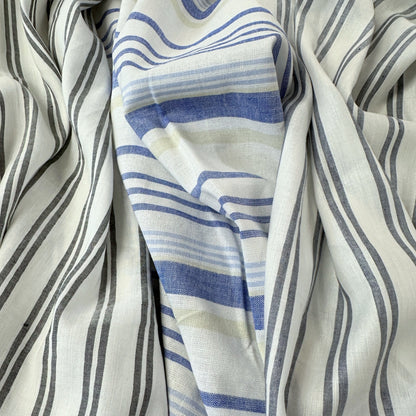 Stripes - White & Navy  - Yarn Dyed Linen Blend