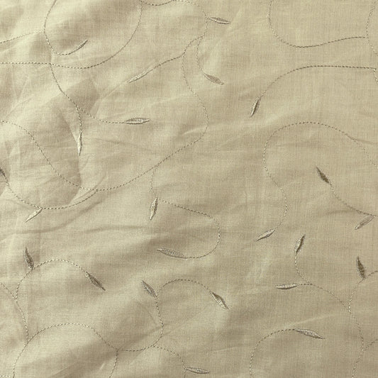 23" Remnant - Beige Embroidered Leaves - Cotton /Linen Fabric - Film Studio Deadstock