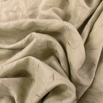 Beige Embroidered Leaves - Cotton /Linen Fabric - Film Studio Deadstock