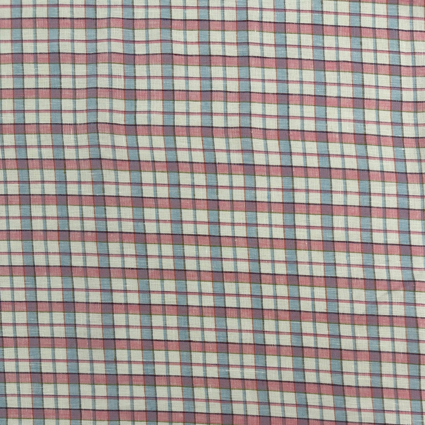 Yarn Dyed European Linen Plaid - Pink, Blue & White Check - 62"