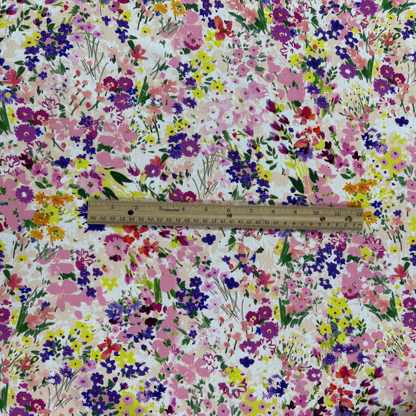 Watercolour Florals - Pink & Multi -  Linen Blend Slub