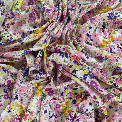 Watercolour Florals - Pink & Multi -  Linen Blend Slub