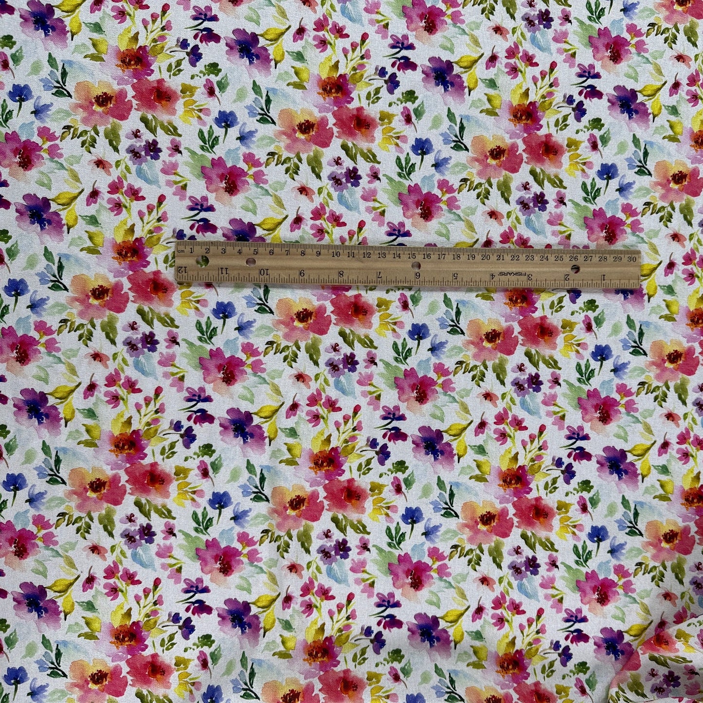 Watercolour Florals - White, Pink & Green -  Linen Blend Slub