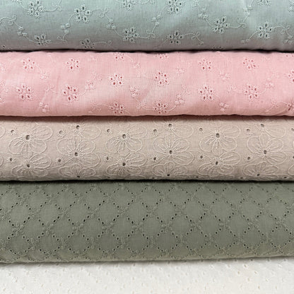 Embroidered Eyelet Cotton Voile - Flower Vines - Baby Pink