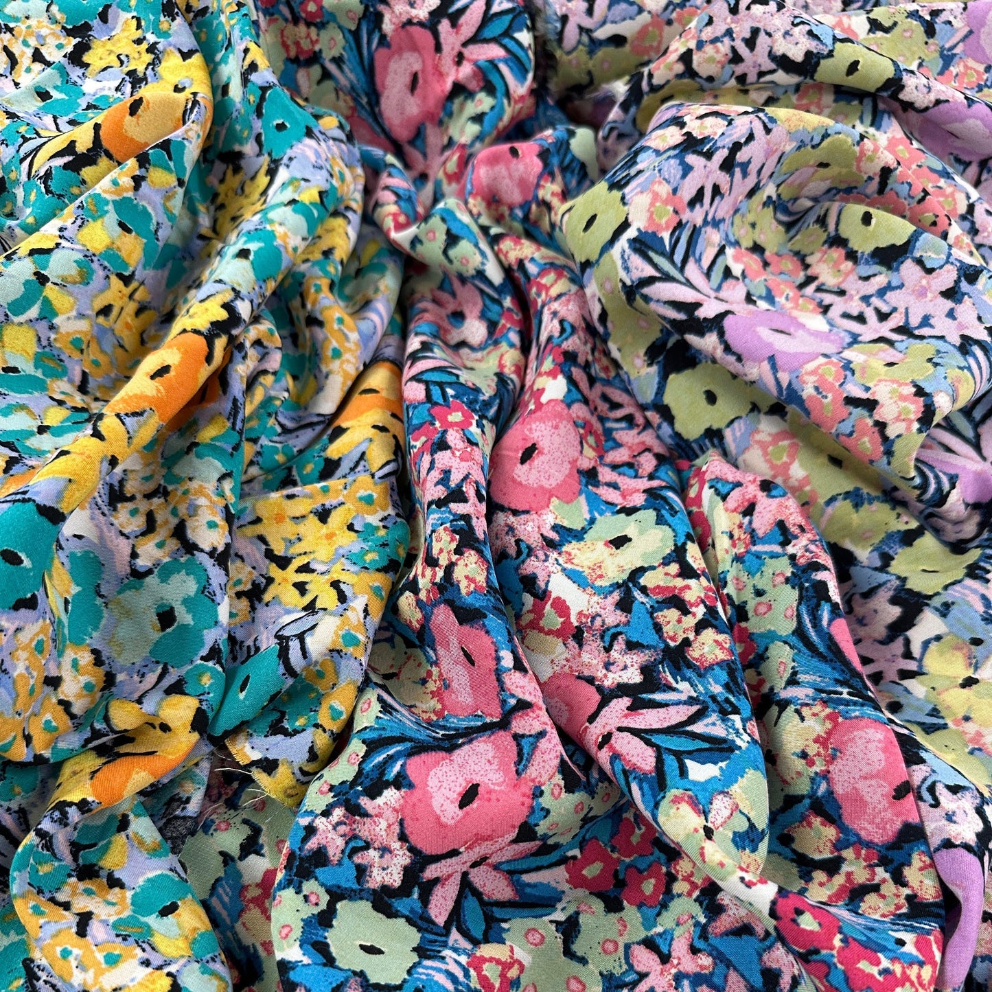 Abstract Floral - Pink & Blue - Rayon Challis