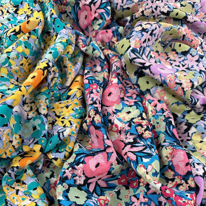 Abstract Floral - Pink & Blue - Rayon Challis