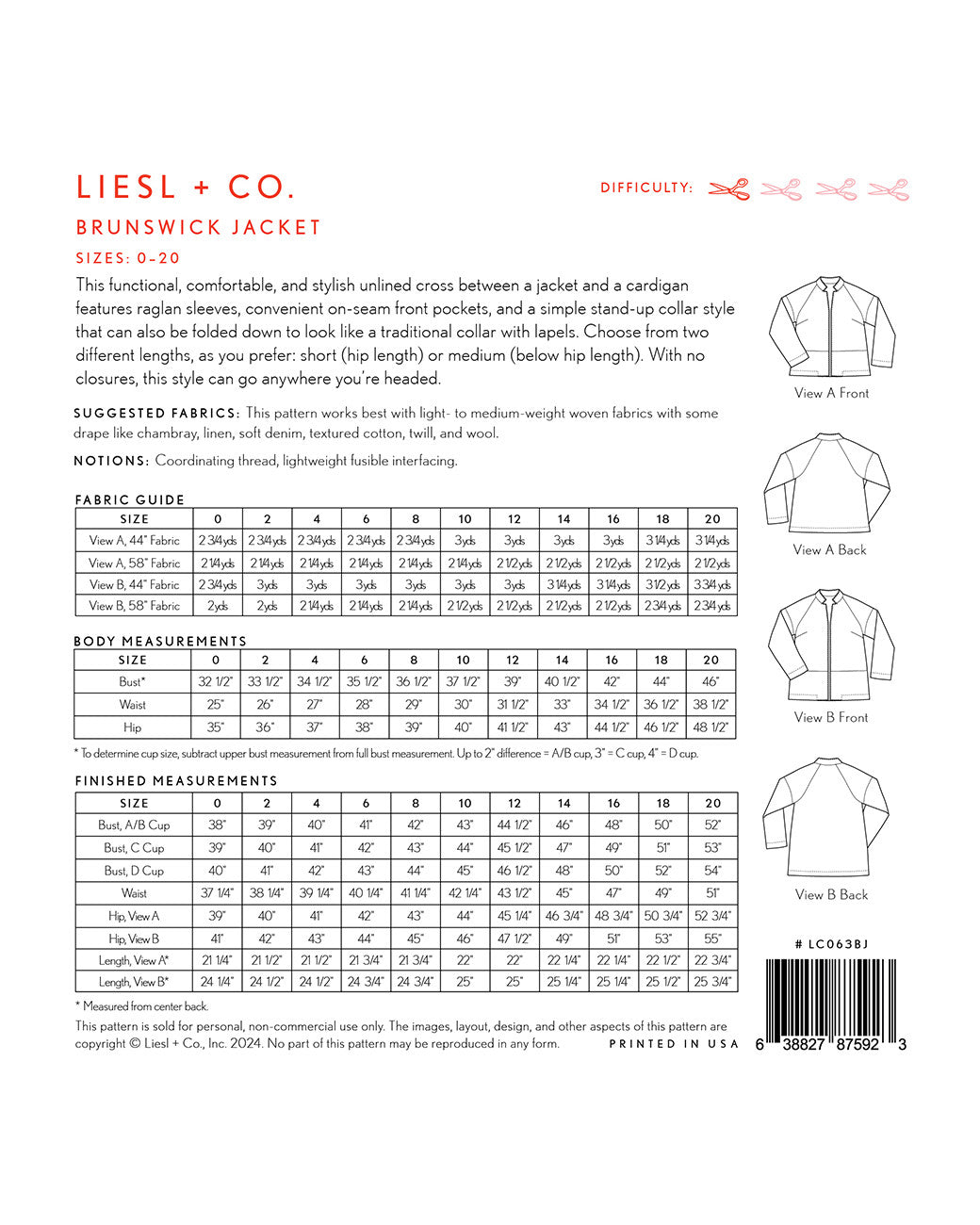 Liesl + Co - Brunswick Jacket Sewing Pattern