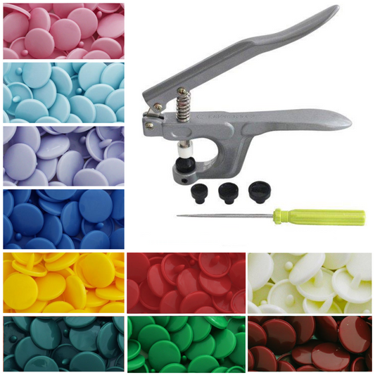 KAM Snaps Starter Set 100 Snaps Soft Rainbow & Pliers for Plastic Snaps K1 (for Sizes 16, 20, 22)