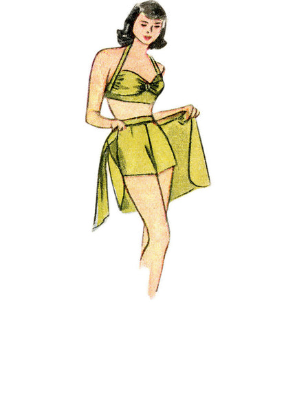 Simplicity - 1940s Misses' Vintage Bikini Top, Shorts, Wrap, Skirt and Coat