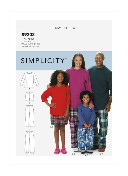 Simplicity - SS9202 Misses'/Men's/Children's/Boys'/Girls' T-Shirt, Shorts and Pants