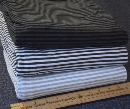 Bamboo Cotton Jersey - Charcoal/Ivory Stripes 4mm
