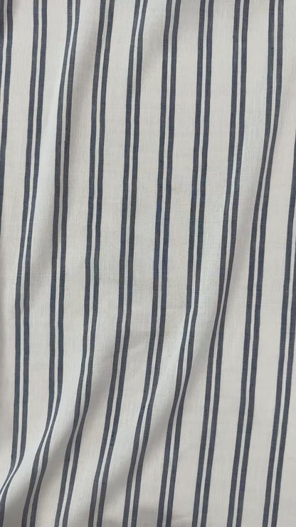 Stripes - White & Navy  - Yarn Dyed Linen Blend