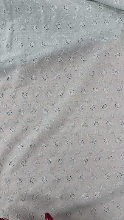 Embroidered Eyelet Cotton Voile - Flower Vines - Mint Blue