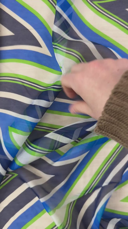 Polyester Chiffon - Blue & Green Chevron - Film Studio Deadstock