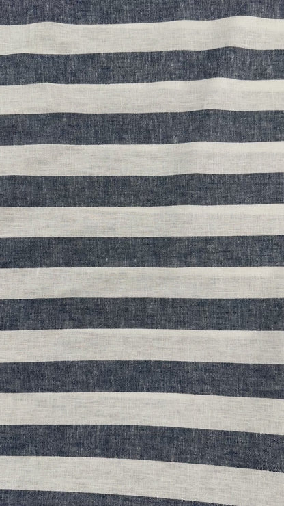 Cotton & Linen Yarn-dyed stripes - Navy & White