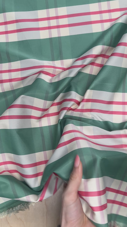 Green and Red Plaid Polyester Taffeta - Deadstock