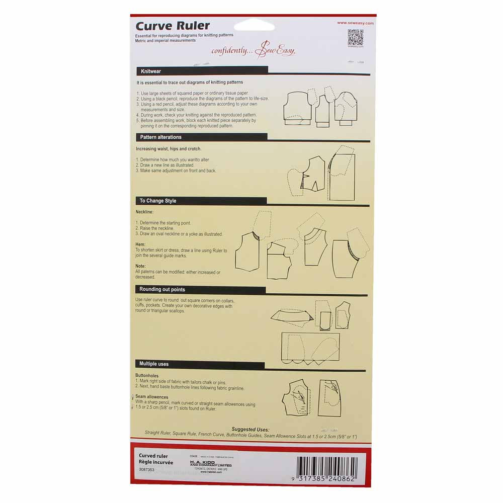 Sew Easy - Multi-purpose Curved Ruler with Button Hole and Seam Guide