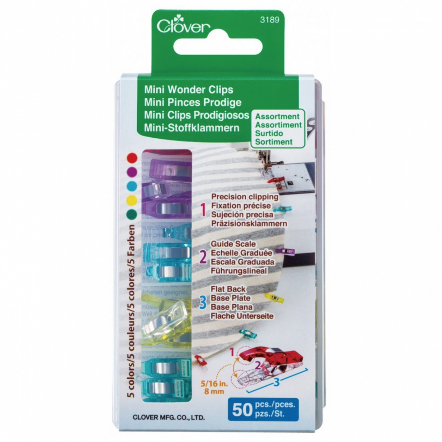 CLOVER - Mini Wonder Clips - Assorted Colours -  50 Count 50Pcs