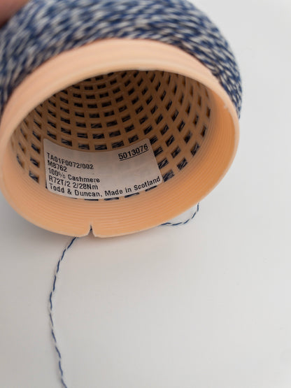 100% Cashmere Yarn - Deadstock Yarn - Todd and Duncan - Made in Scotland - Blue and White Marl - Laceweight