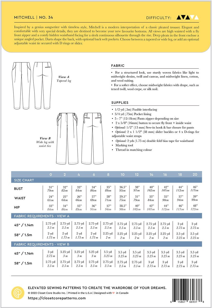 Mitchell Pants and Trousers - By Closet Core Patterns