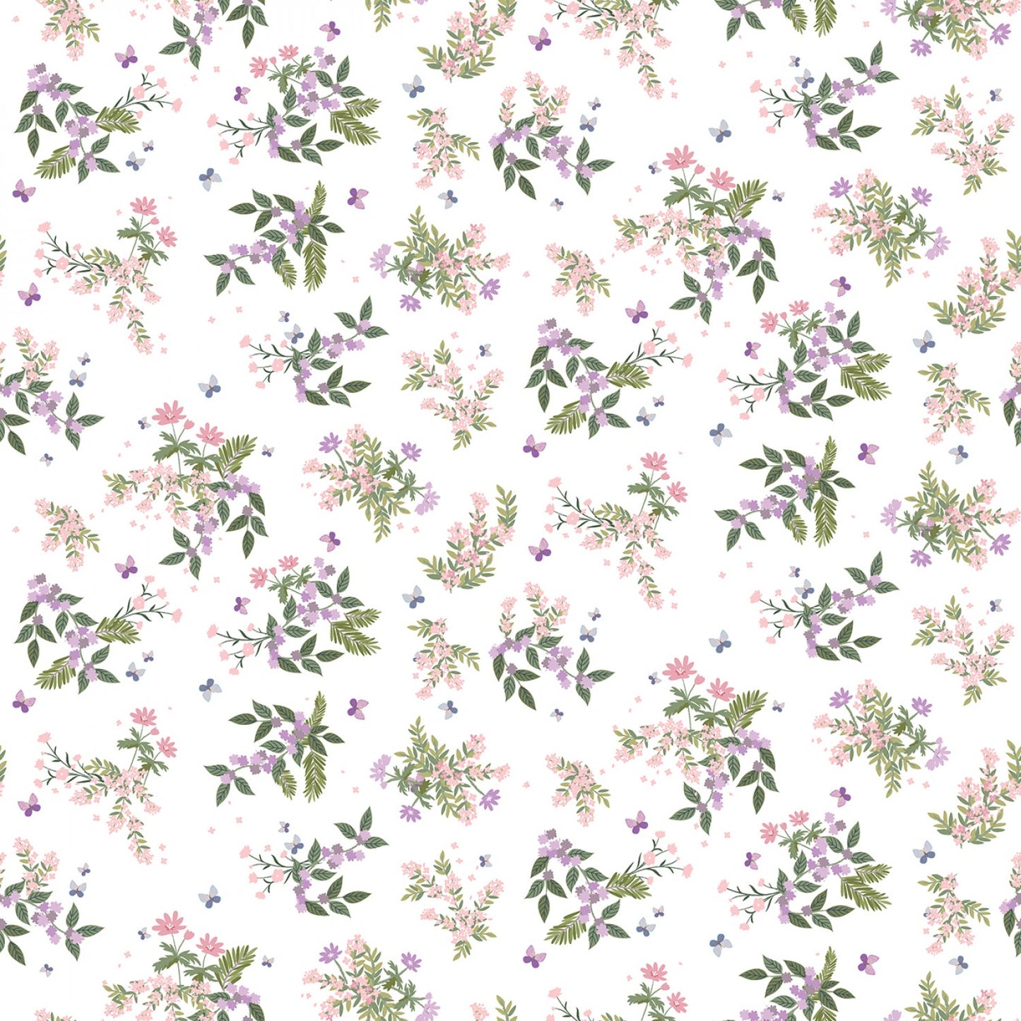 Forest Bouquets - White - Cotton Fabric