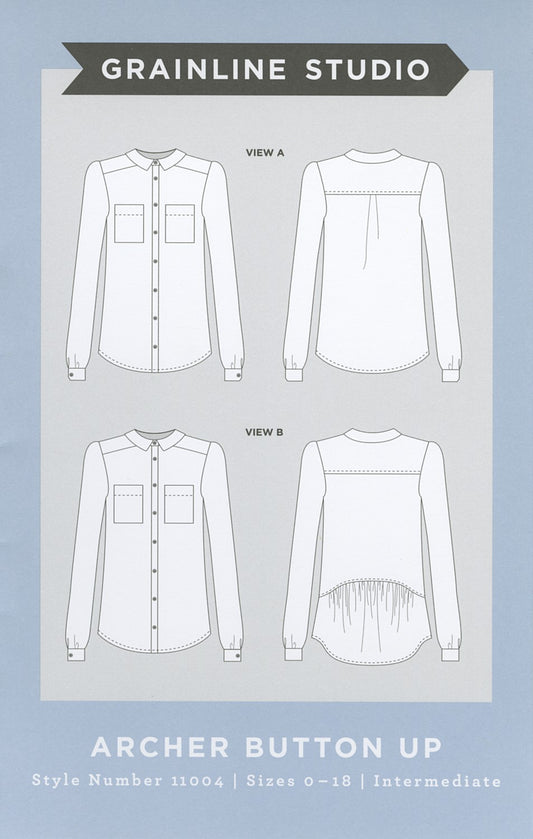 Archer Button Up Shirt Pattern - Grainline Studio - 0 -18