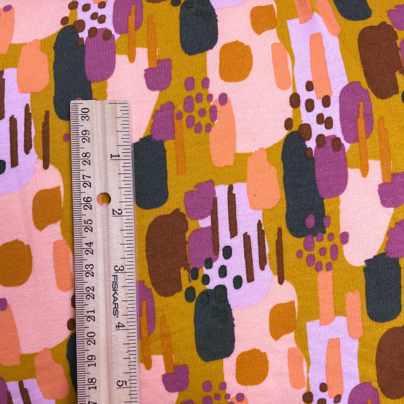 Abstract Dashes - Ochre - GOTS Certified Organic Cotton - Stretch