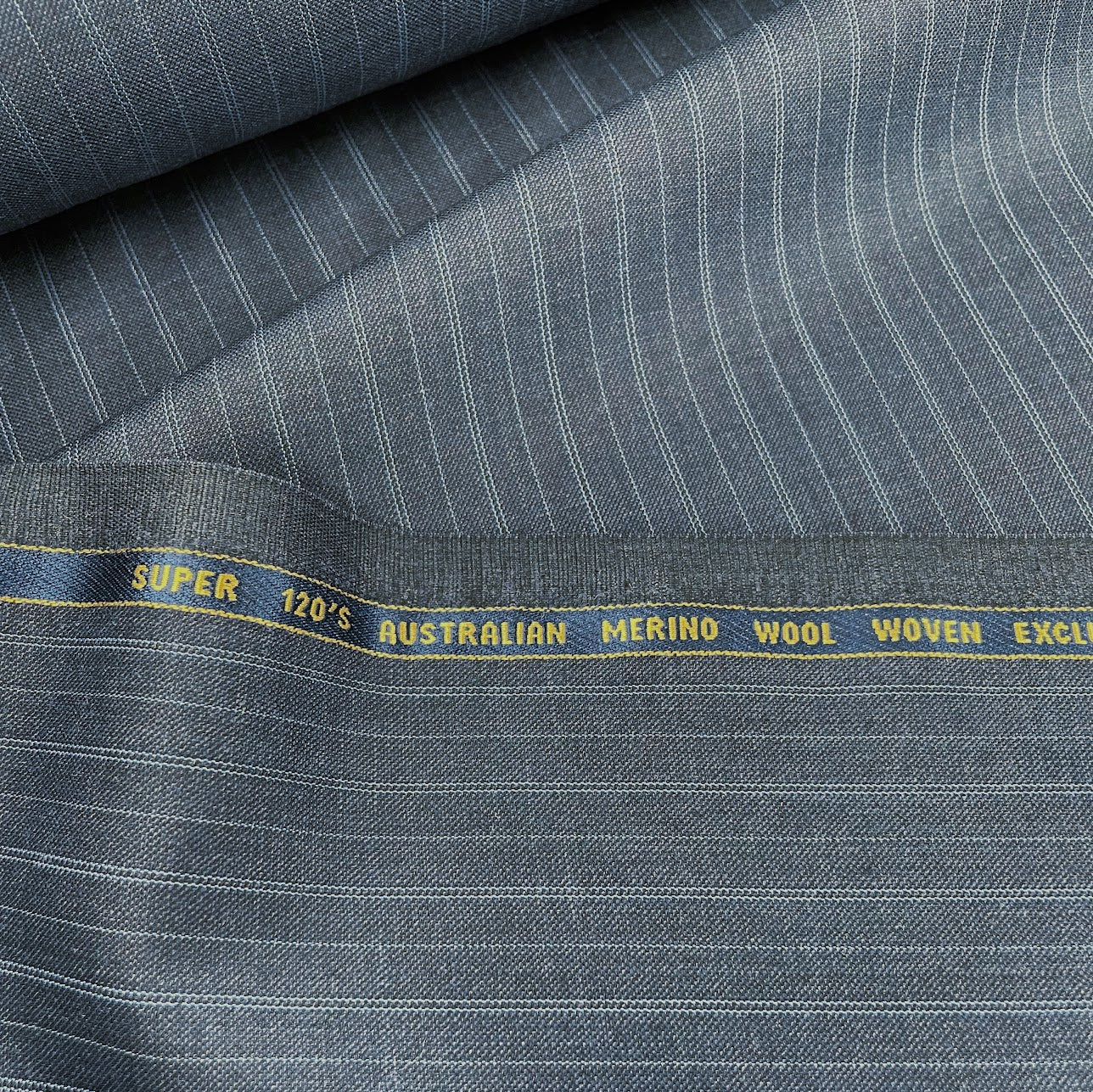 Super 120s Australian Merino Wool Suiting - Chalk Stripe Navy - Made In England - Deadstock