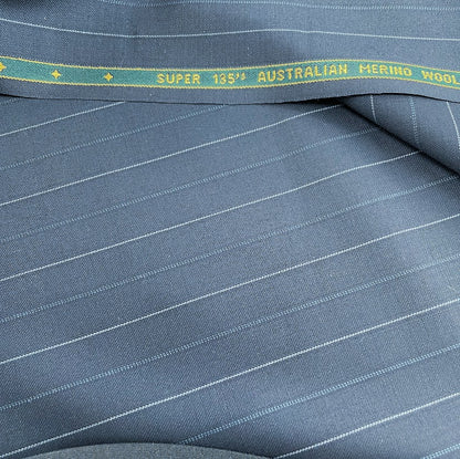 Super 135s Australian Merino Wool Suiting - Pinstripe Darkest Navy - Made In England - Deadstock