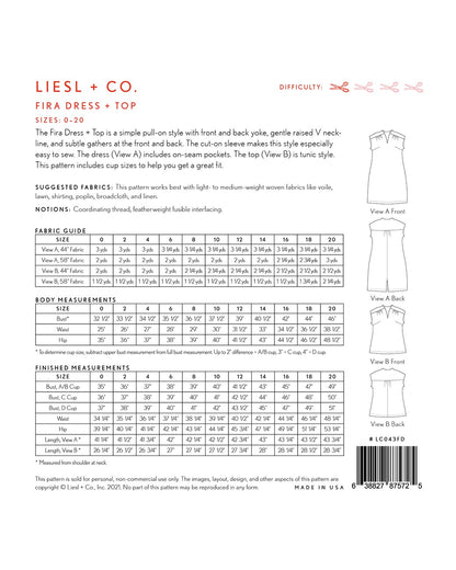 Liesl + Co - Fira Dress & Top Sewing Pattern