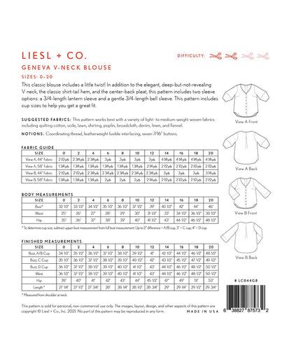 Liesl + Co - Geneva V-Neck Blouse Sewing Pattern