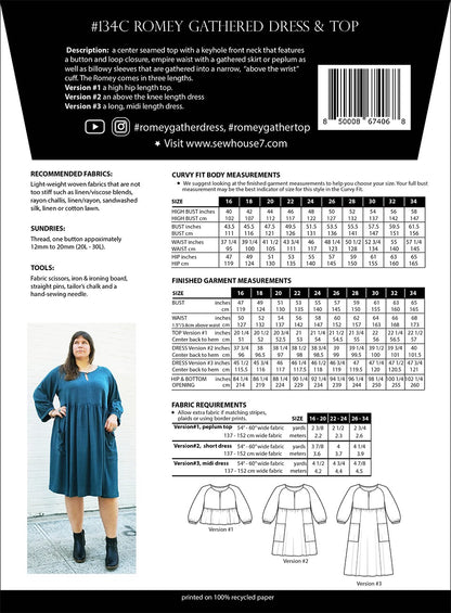 Sew House Seven - Romey Dress & Top Sewing Pattern Curvy Fit 16-34